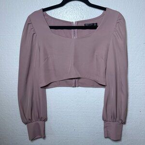 Nasty Gal Women's Size 8 Pink Long Sleeve Cropped Crop Top Square Neck Zipper